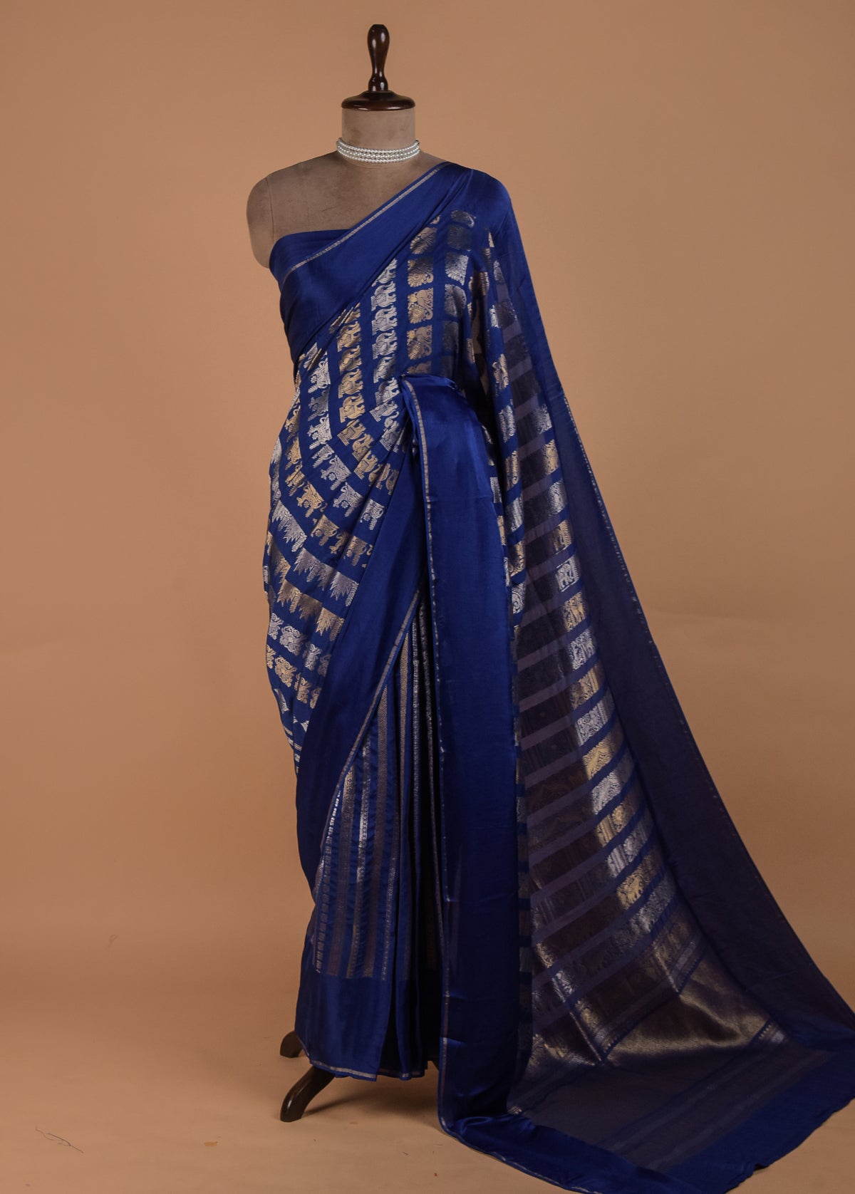 Blue Satin Kanjeevaram Saree