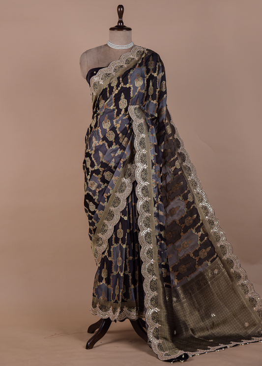 Multicoloured Moroccan Silk Embroidered Saree
