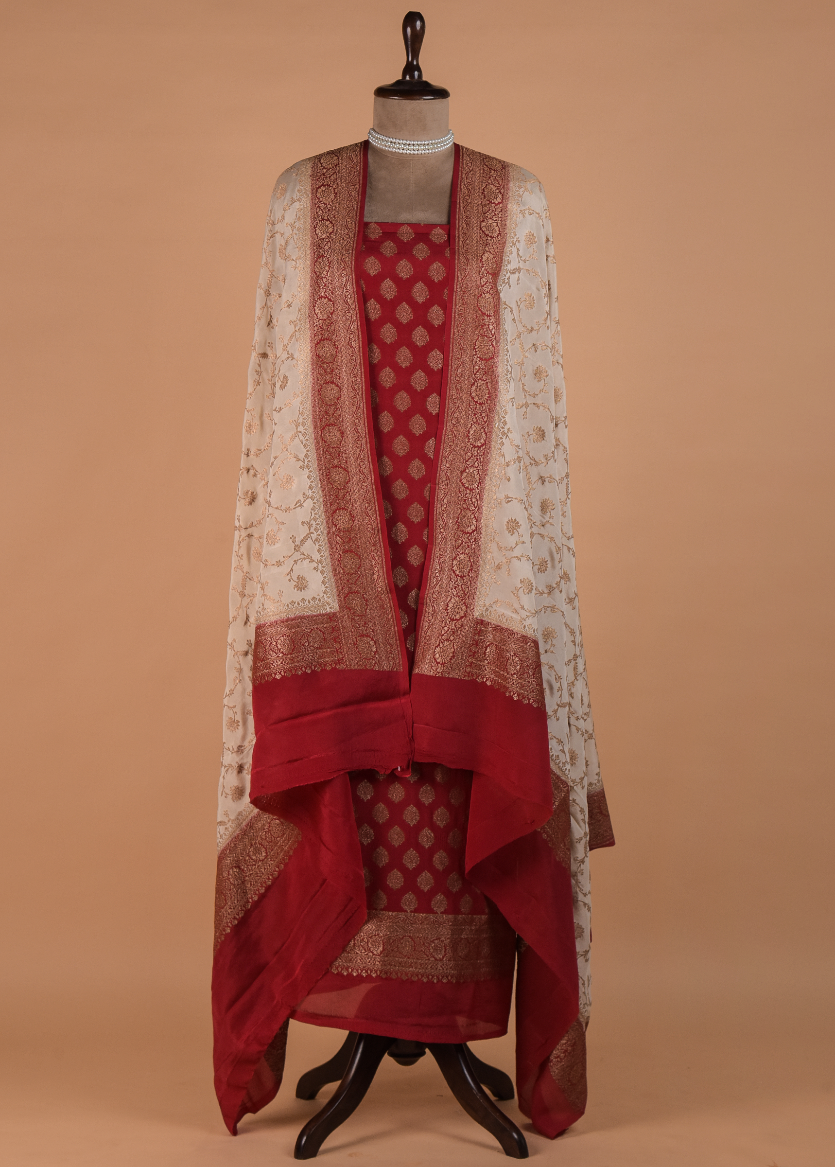Red Crepe Silk Dress Material | Greenways Delhi
