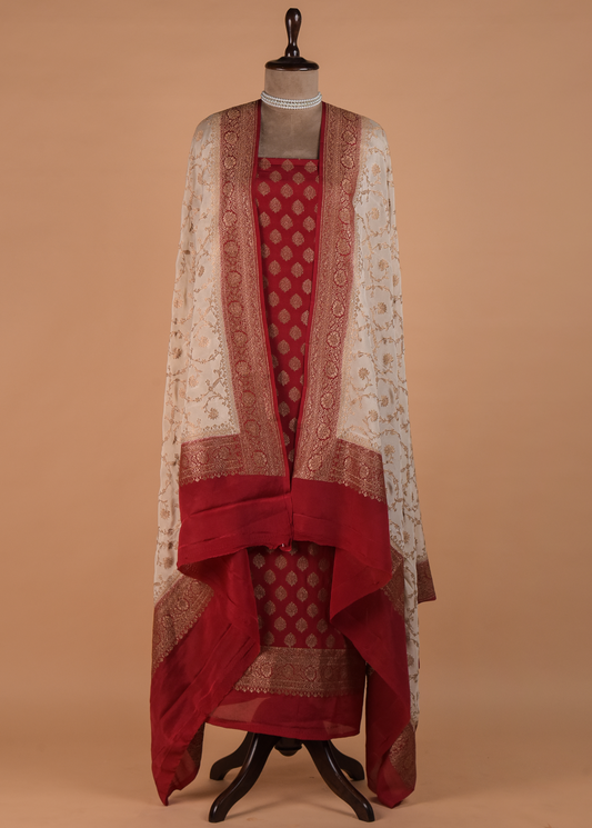 Red Crepe Silk Dress Material | Greenways Delhi