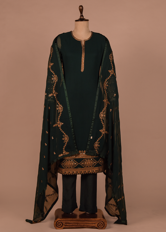 Green Georgette Straight Set