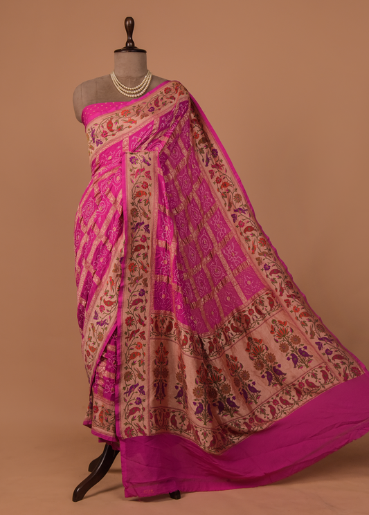 Pink Georgette Bandhani Saree