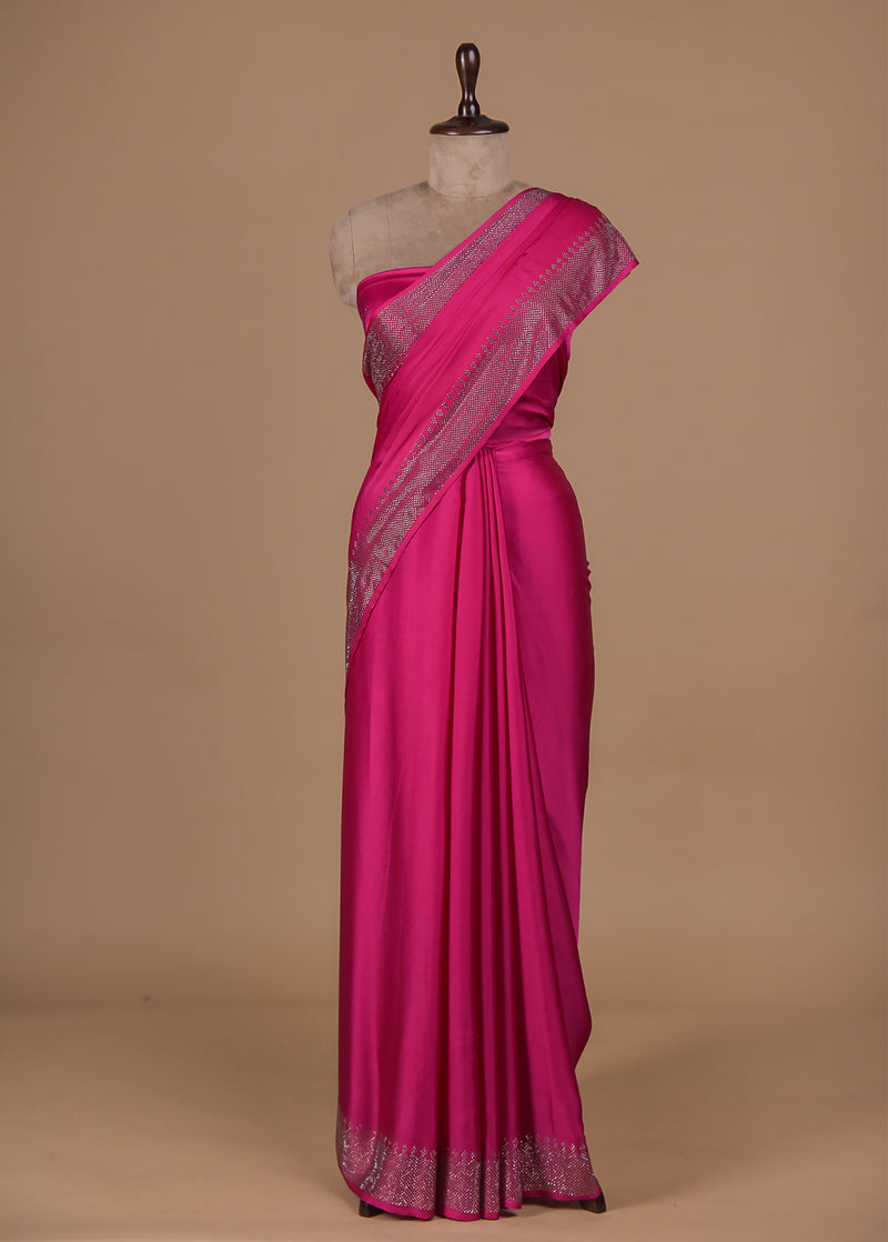 Pink Crepe Embroidered Saree