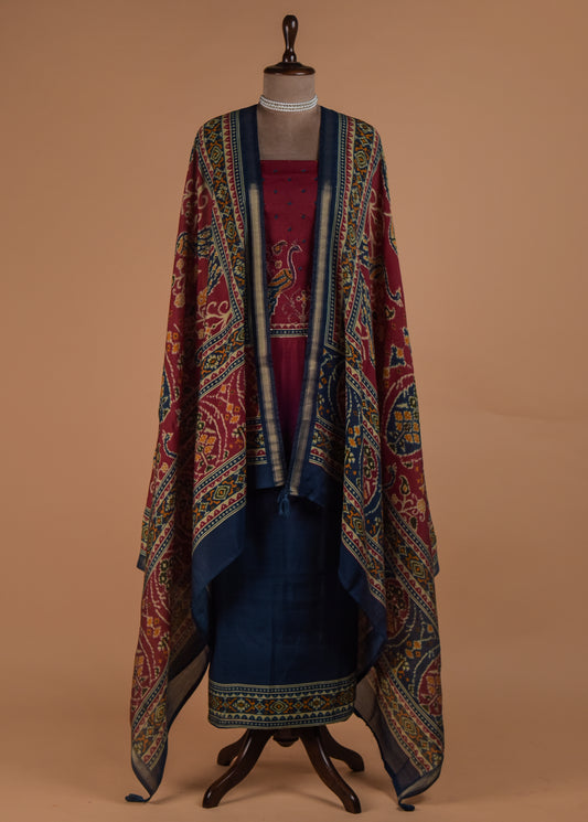 Red Cotton Tussar Dress Material