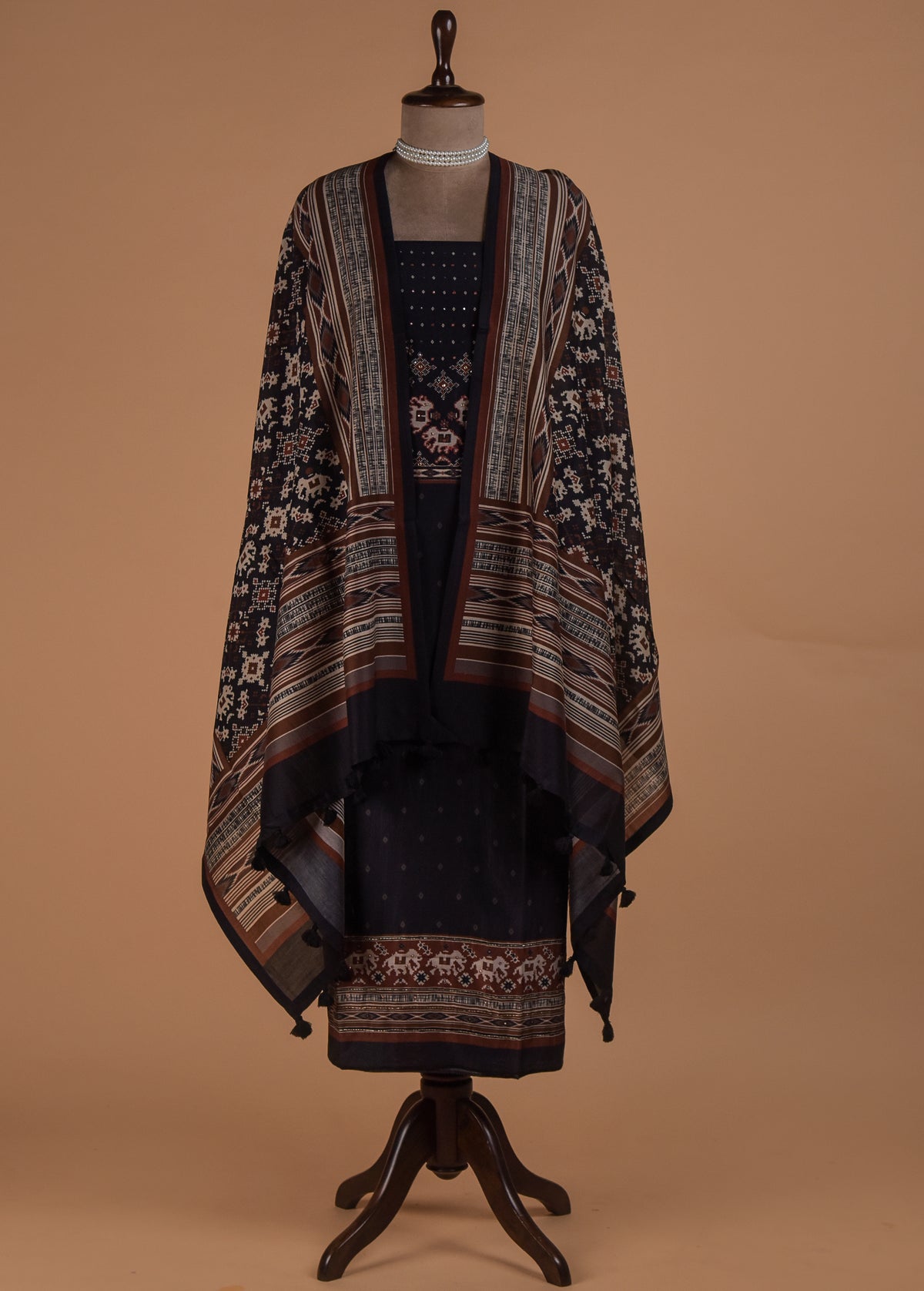 Black Cotton Tussar Dress Material
