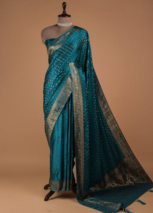 Blue Moroccan Silk Banarasi Saree