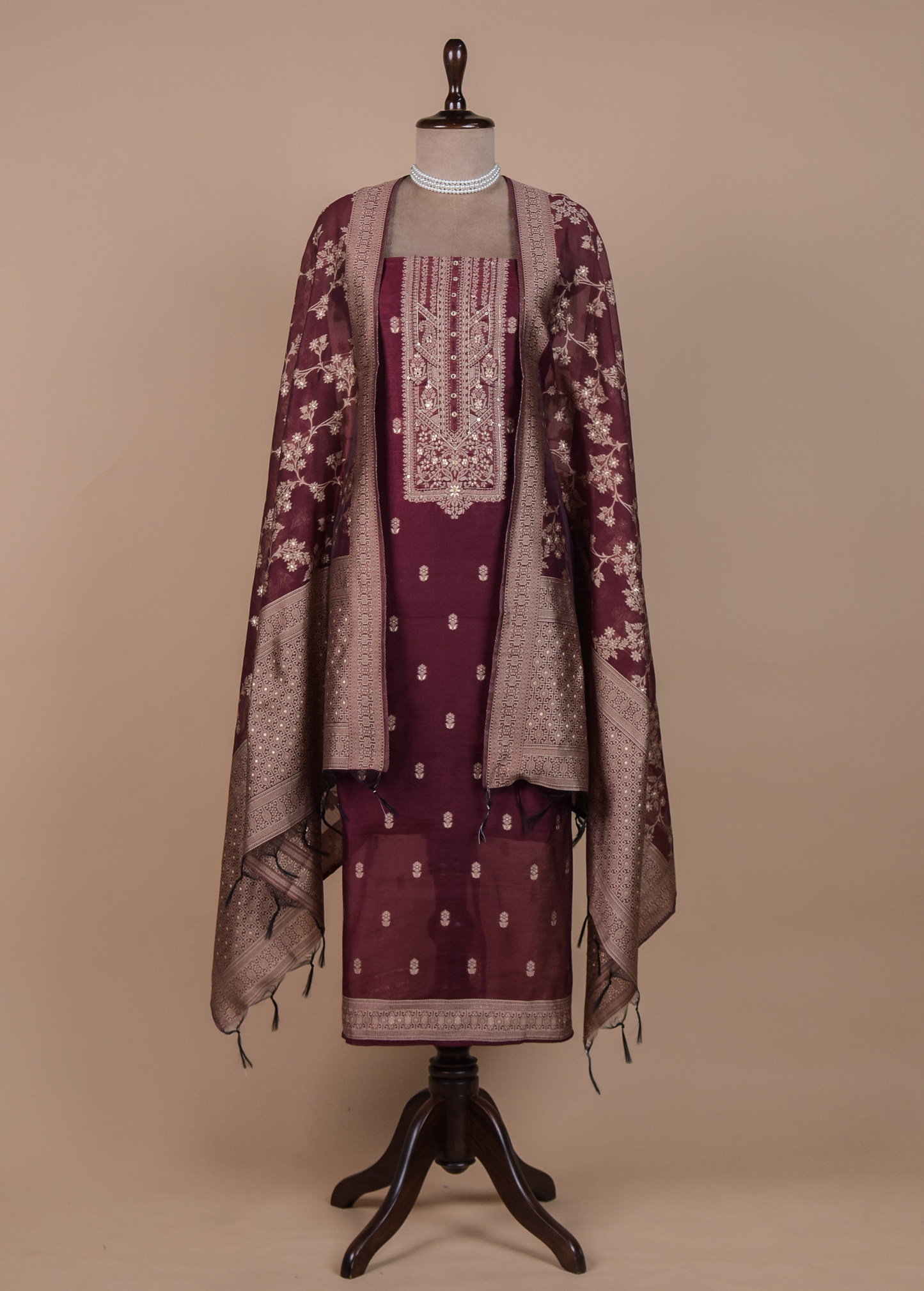 Red Cotton Tussar Dress Material