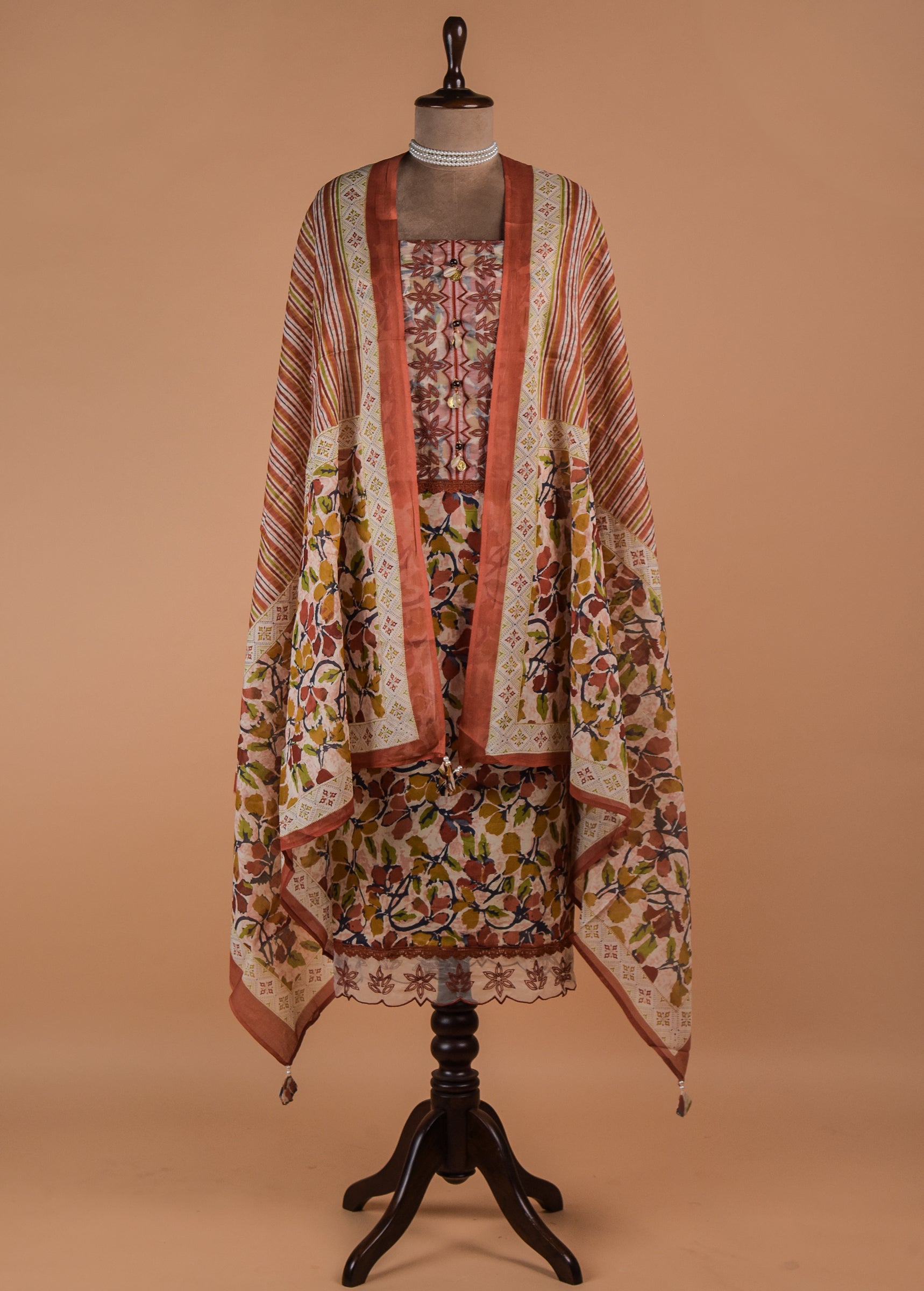 Rust Cotton Dress Material