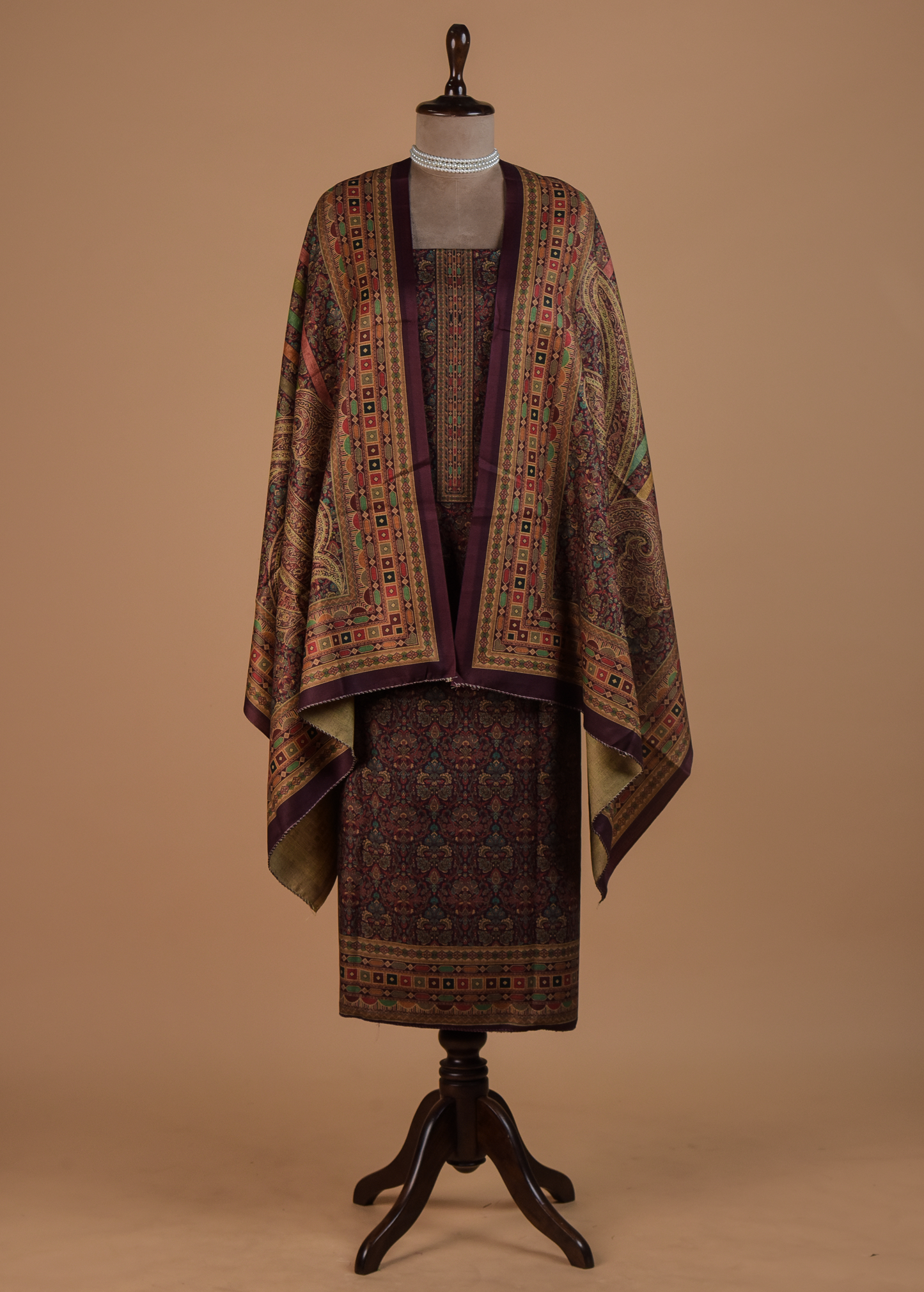 Wine Pashmina Dress Material