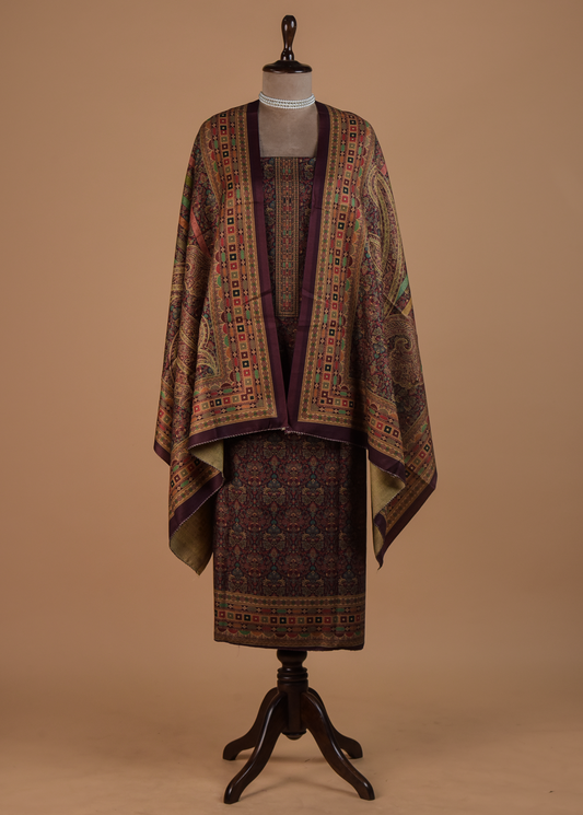 Wine Pashmina Dress Material