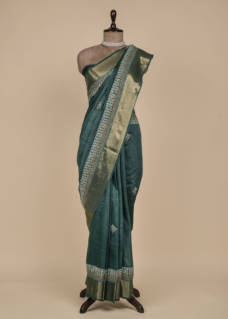 Green Tissue Georgette Embroidered Saree