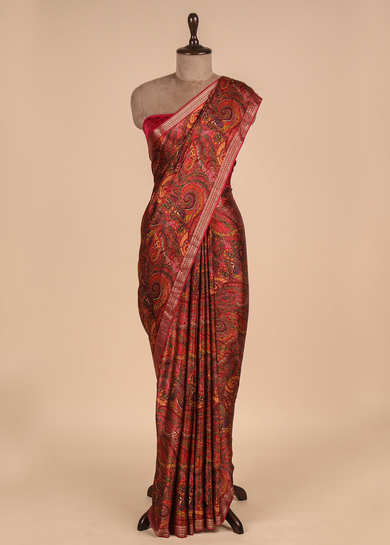 Pink Satin Printed Saree