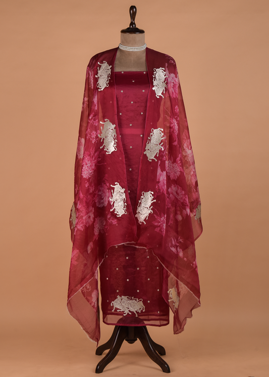 Red Cotton Silk Dress Material