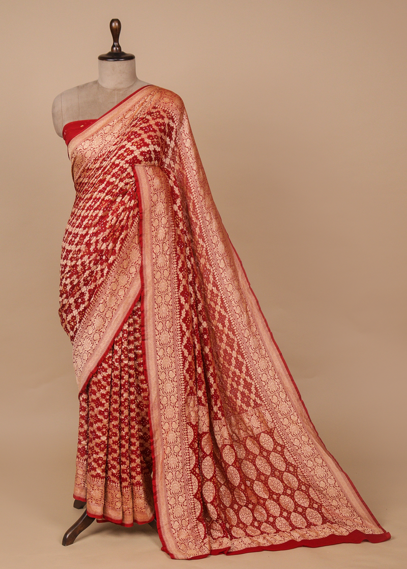 Red Georgette Bandhani Saree