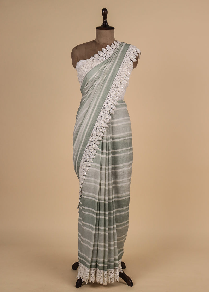 Green Linen Cotton Saree