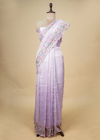 Pink Crushed Tissue Embroidered Saree