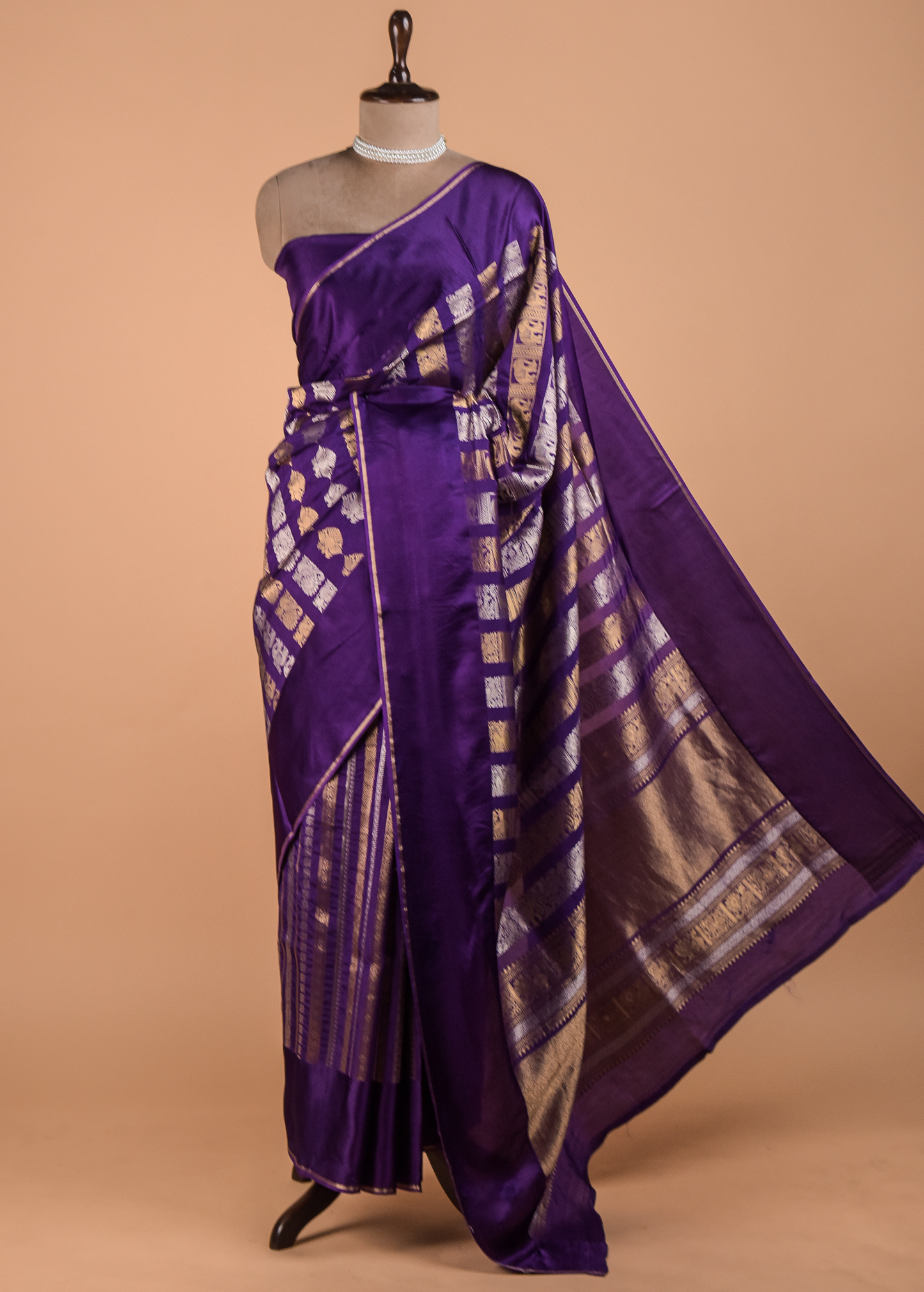 Purple Crepe Kanjeevaram Saree