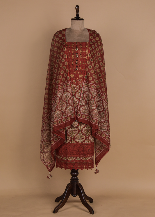 Red Chanderi Dress Material