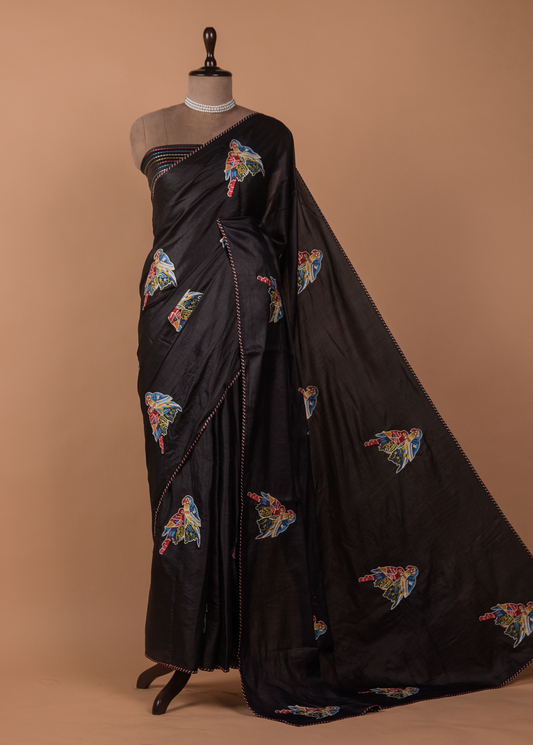 Black Tussar Embroidered Saree