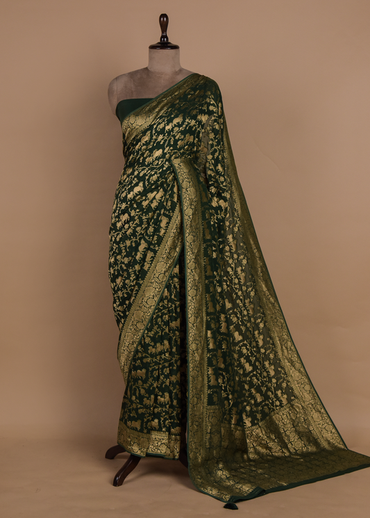 Green Georgette Banarasi Saree