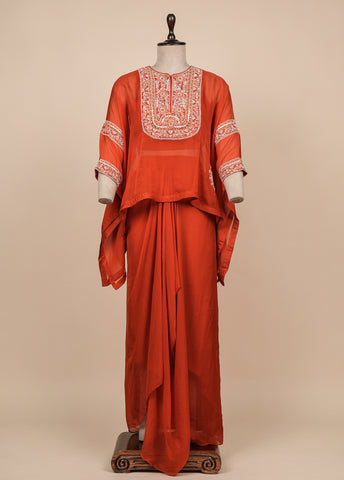 Burnt Orange Georgette Organza Dhoti Set