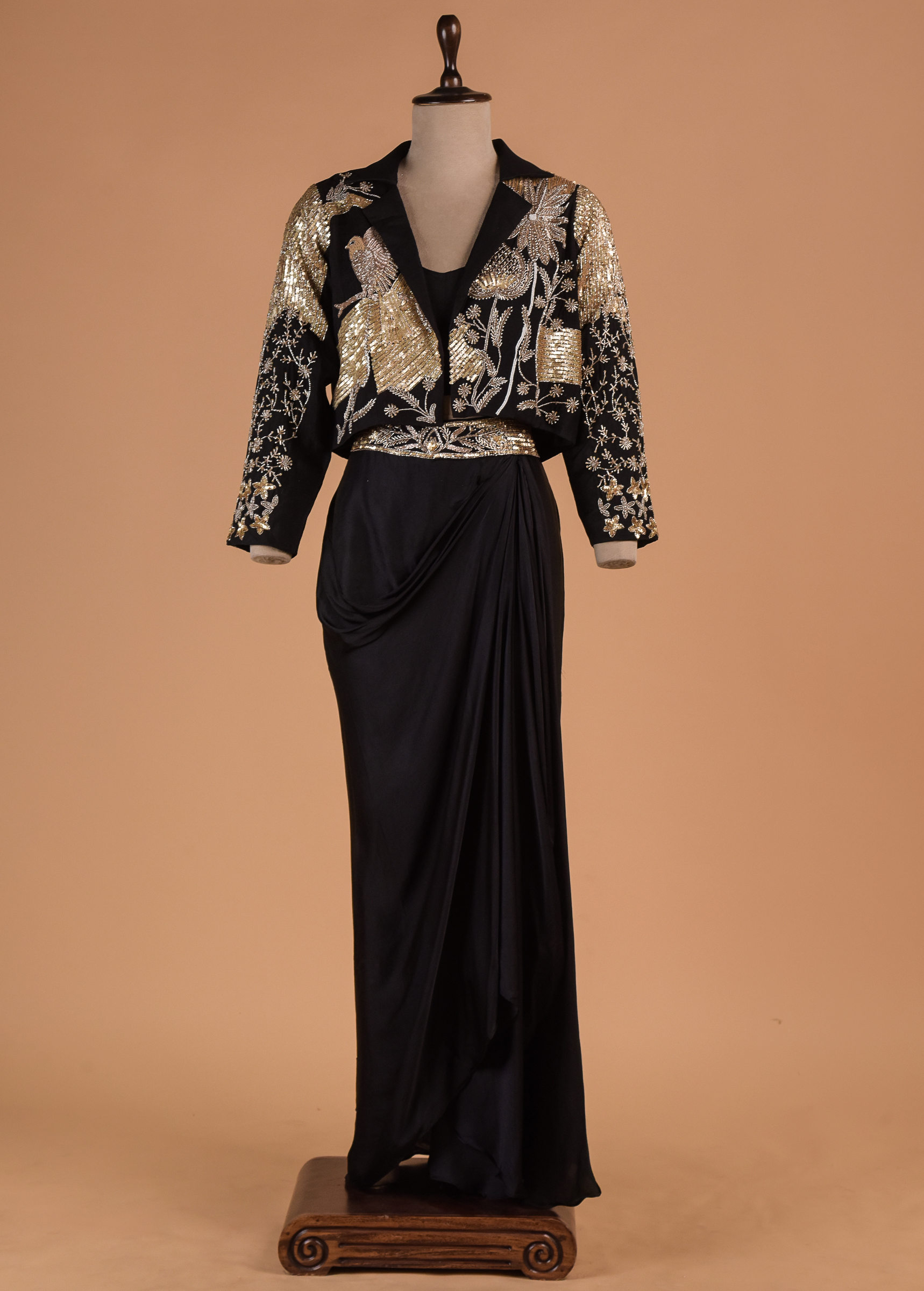Black Crepe Silk Saree | Greenways Delhi