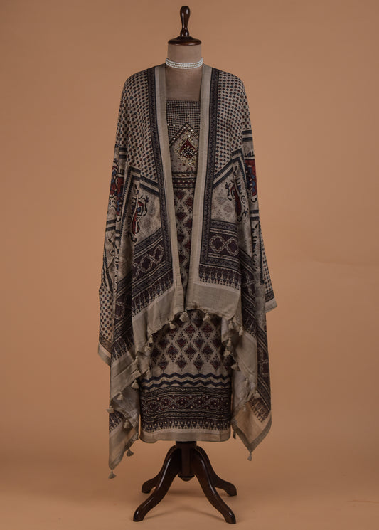 Grey Crepe Dress Material