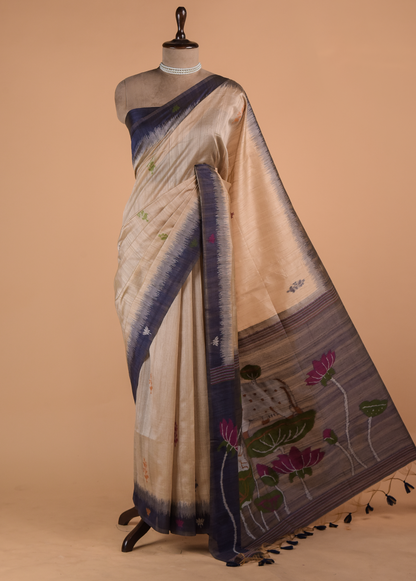Cream Cotton Banarasi Saree