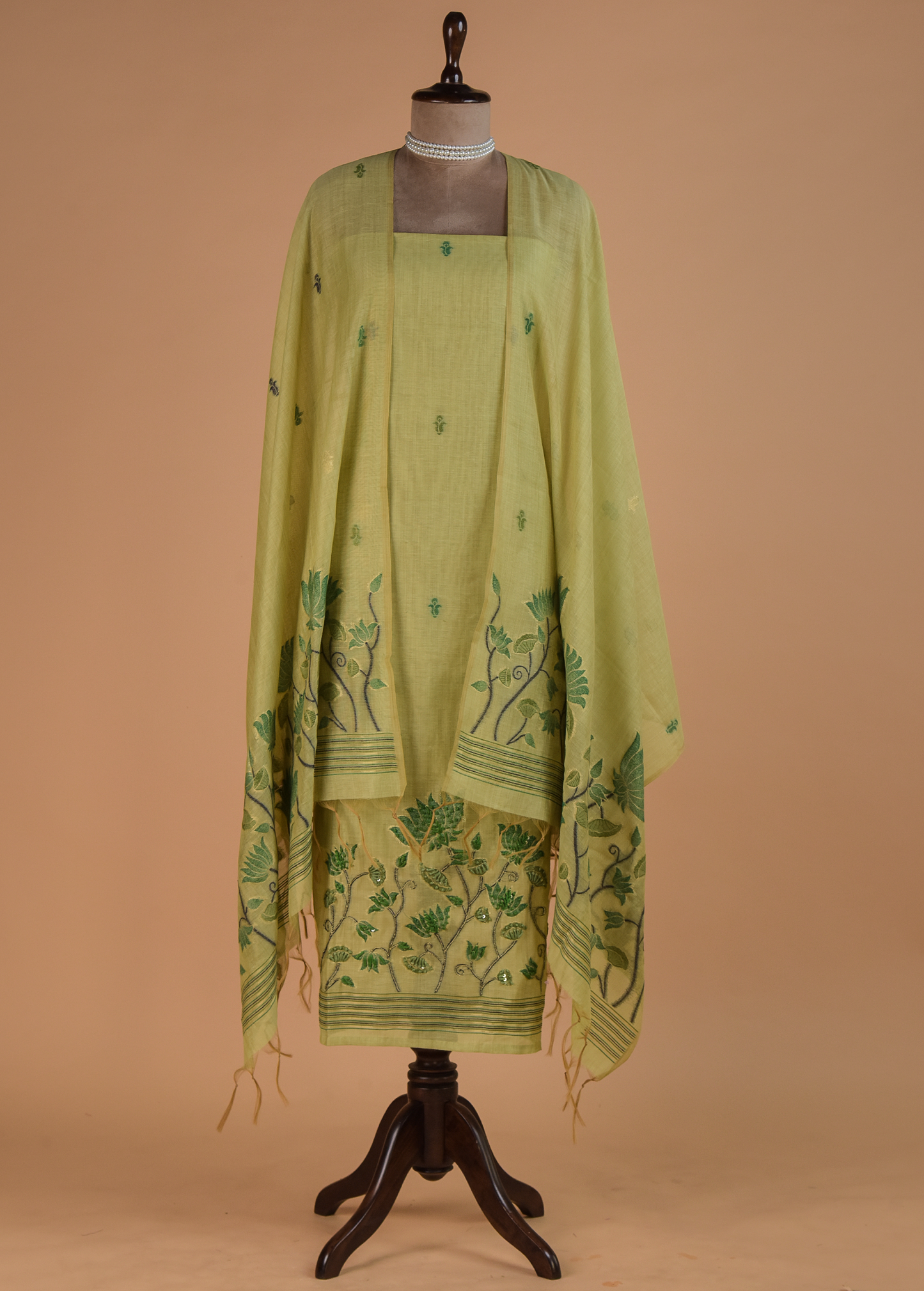Green Cotton Dress Material