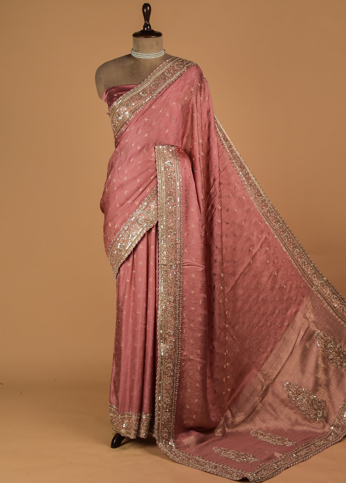Pink Crepe Embroidered Saree