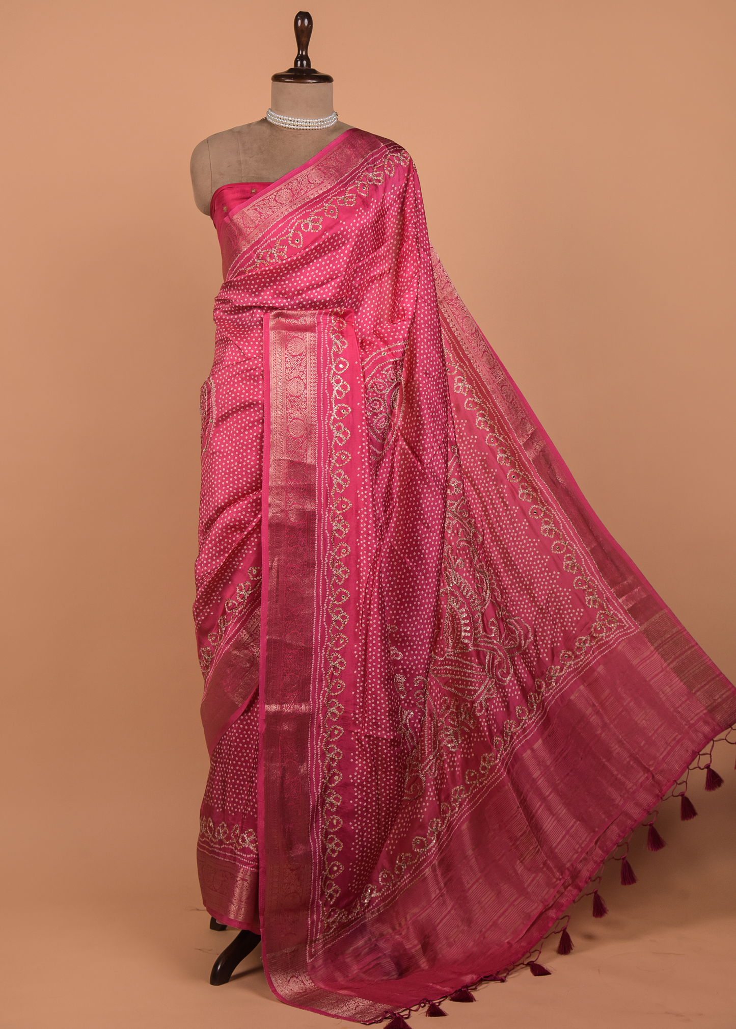 Pink Crepe Bandhani Saree