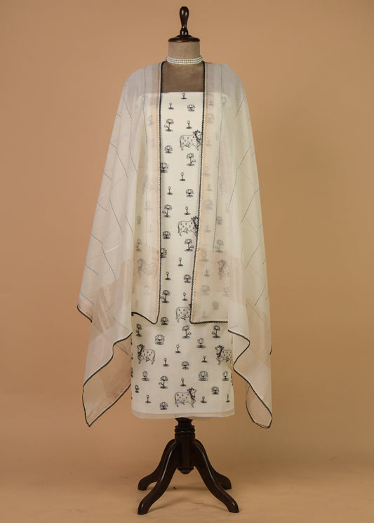 White Mul Chanderi Dress Material