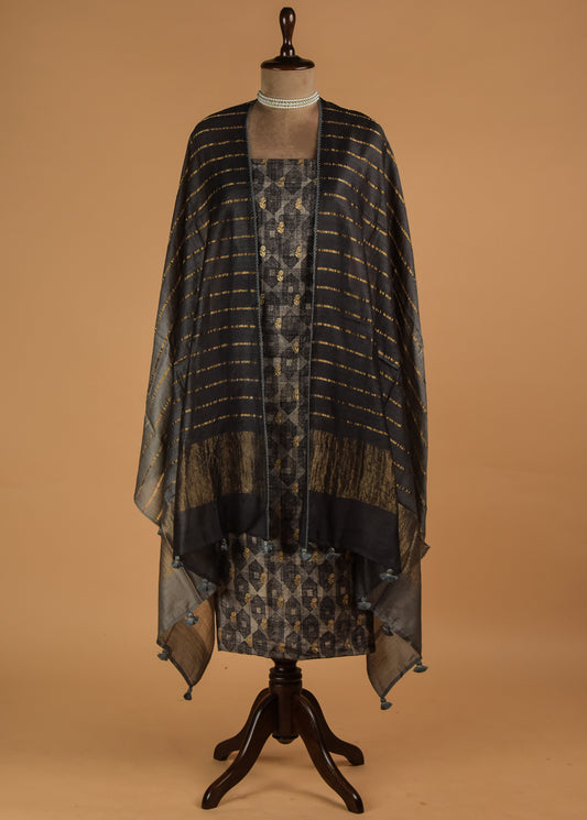Grey Tussar Dress Material