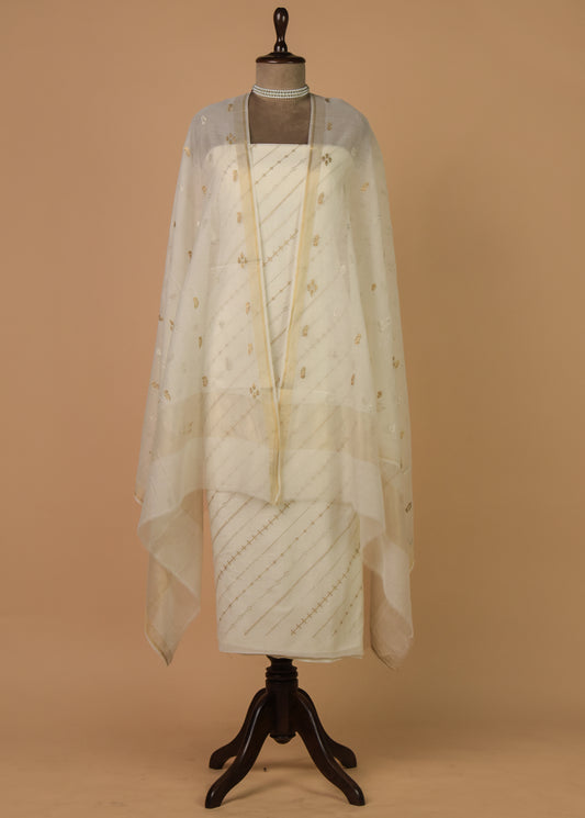 White Mul Chanderi Dress Material