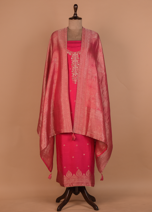 Pink Chanderi Dress Material