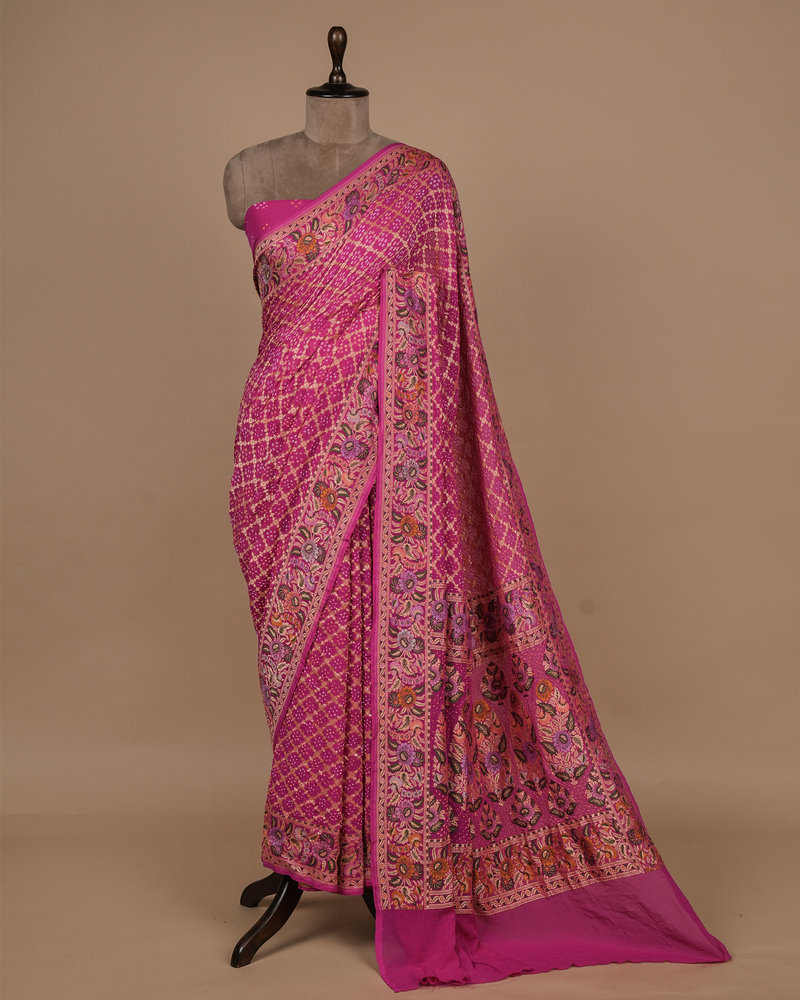 Pink Georgette Bandhani Saree