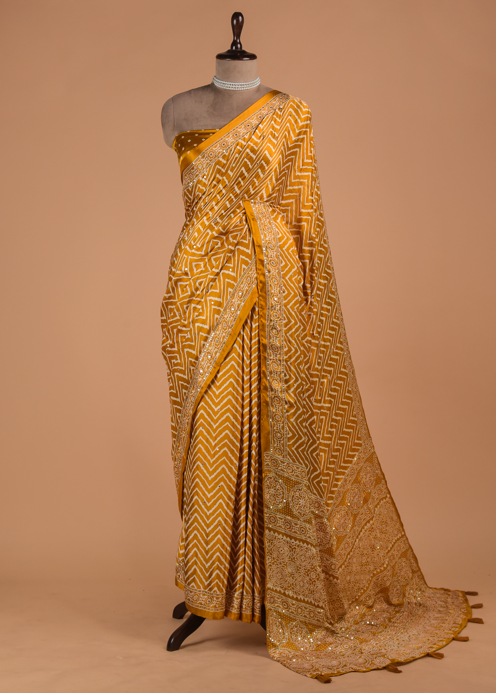 Yellow Banarasi Printed Crepe Silk Saree | Greenways
