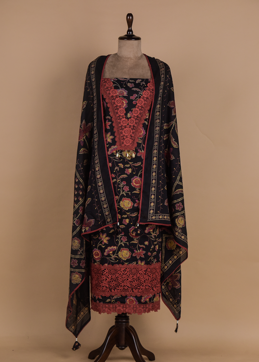 Black Chanderi Dress Material