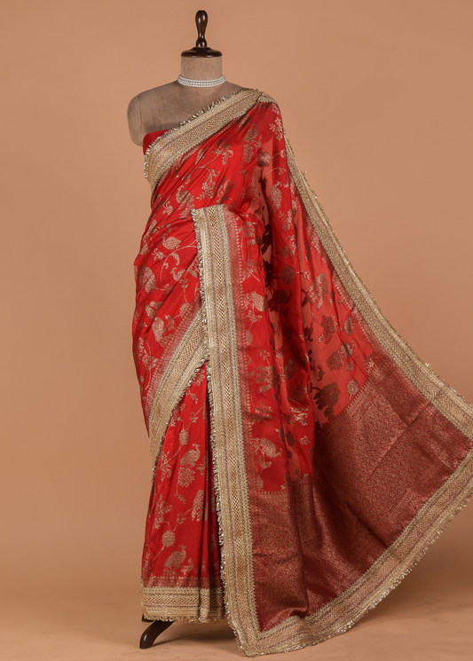 Red Organza Embroidered Saree