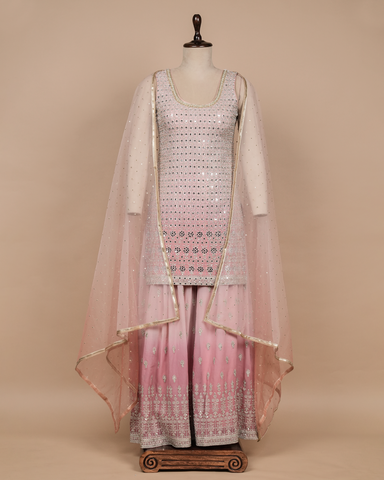 Peach Cotton Silk Sharara Set