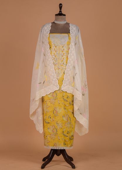 Yellow Cotton Dress Material