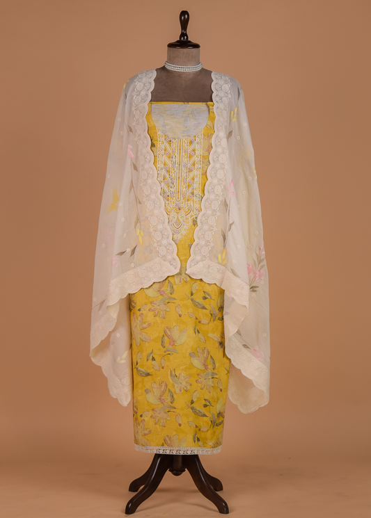 Yellow Cotton Dress Material