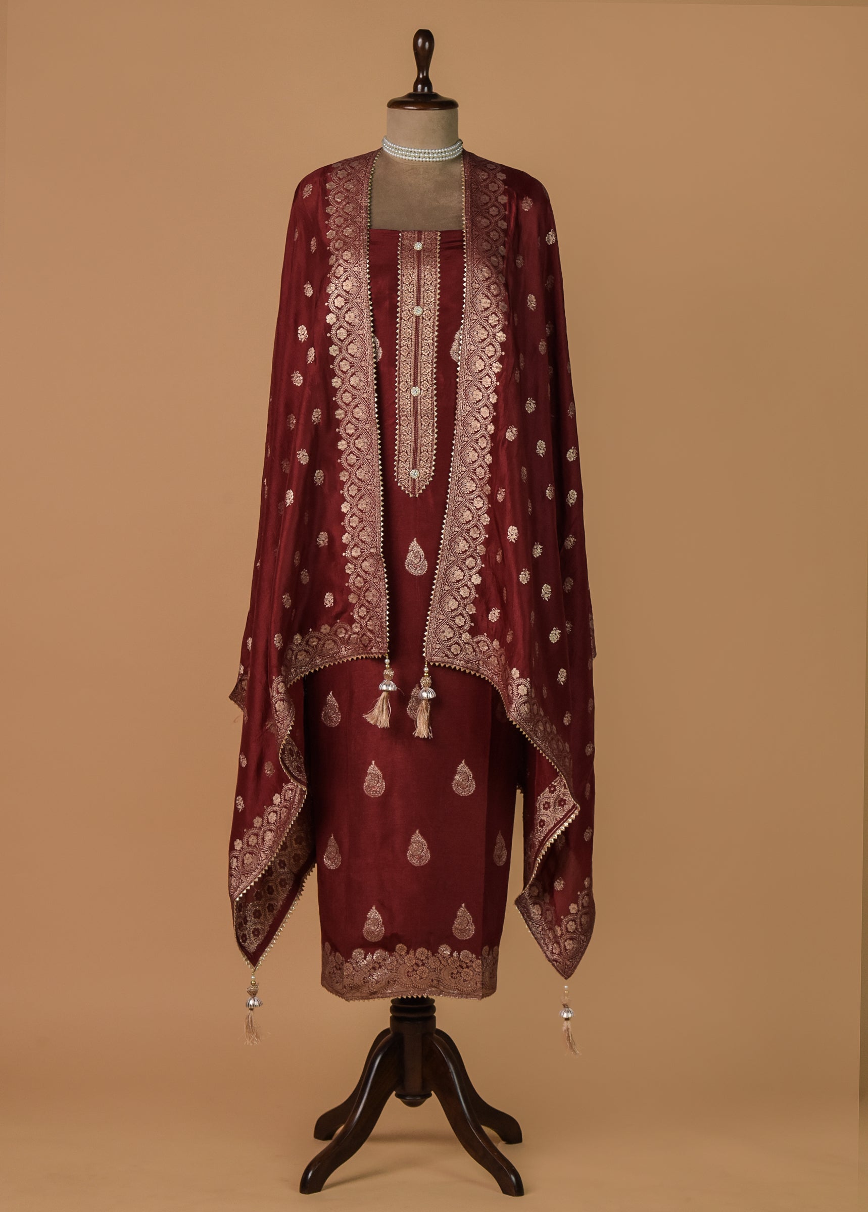 Maroon Crepe Silk Dress Material