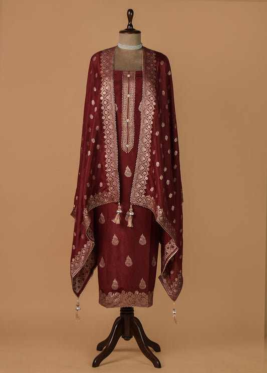 Maroon Crepe Silk Dress Material