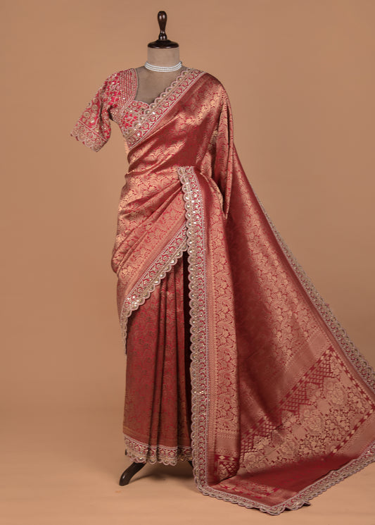 Pink Crepe Silk Banarasi Saree