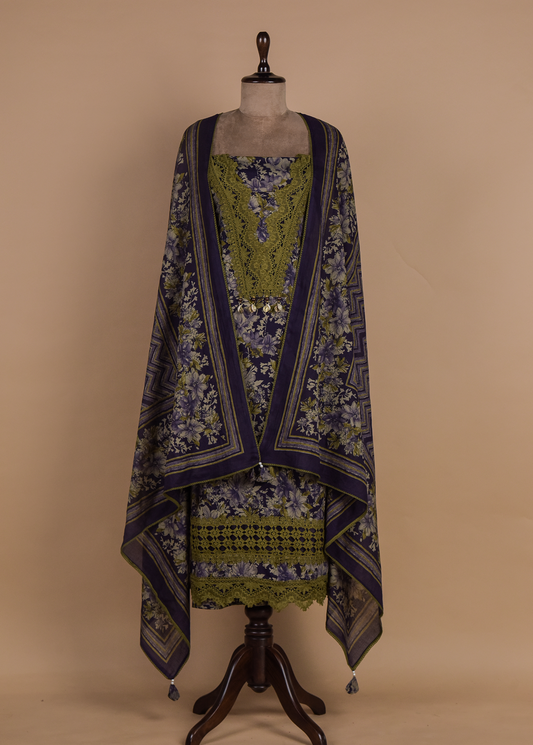 Blue Chanderi Dress Material