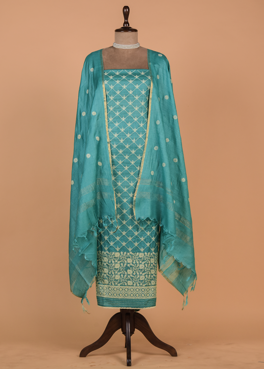 Blue Tussar Dress Material