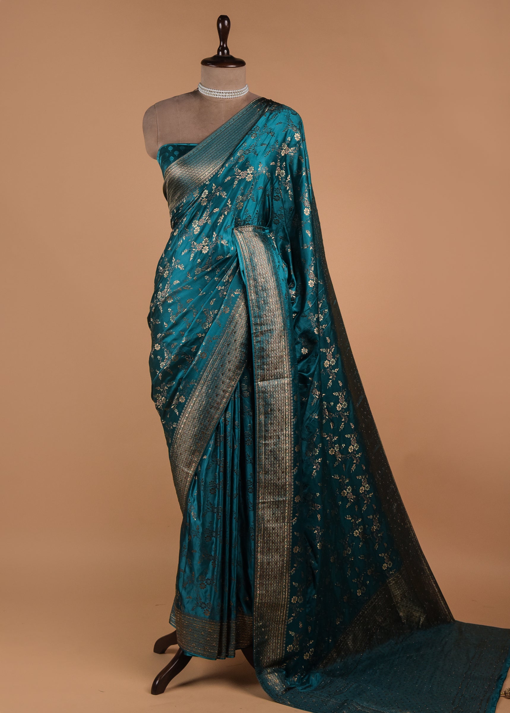 Blue Moroccan Silk Banarasi Saree