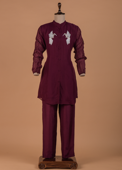 Wine Georgette Coord Set
