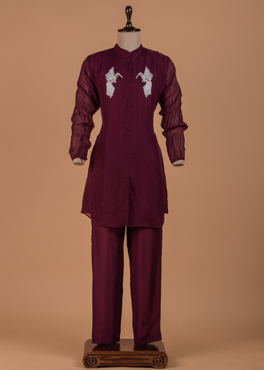 Wine Georgette Coord Set